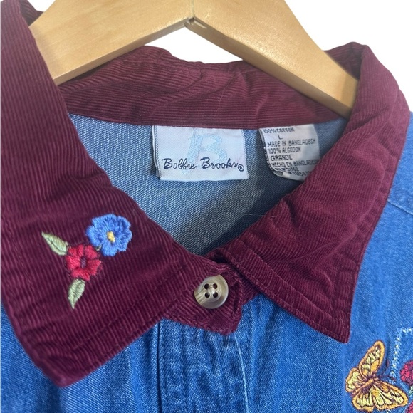 Vintage Bobbie Brooks Denim Embroidered Button Down | Butterfly | Art To Wear |L - Picture 3 of 4